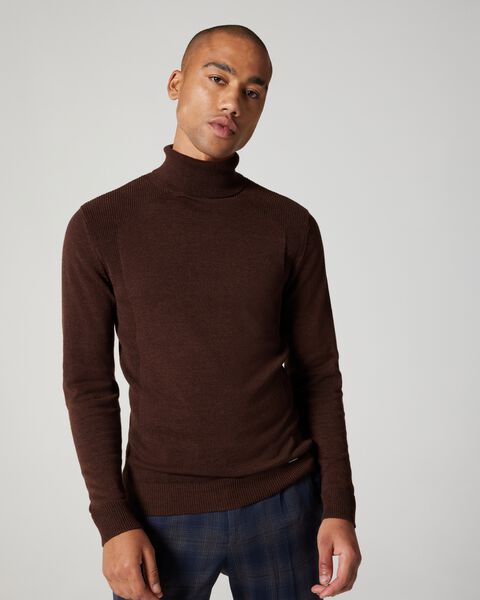 Roll Neck Knit With Rib Detail 